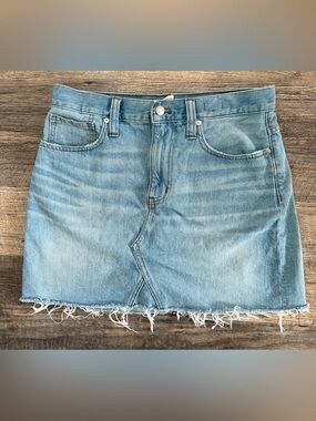 Madewell (29) Rigid A-Line Blue Denim Skirt 100% Cotton Fray Hem